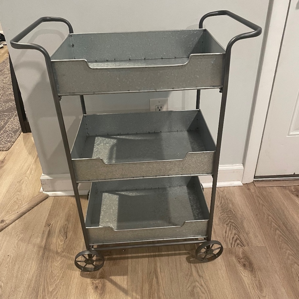 Metal Galvenized bar cart with handles